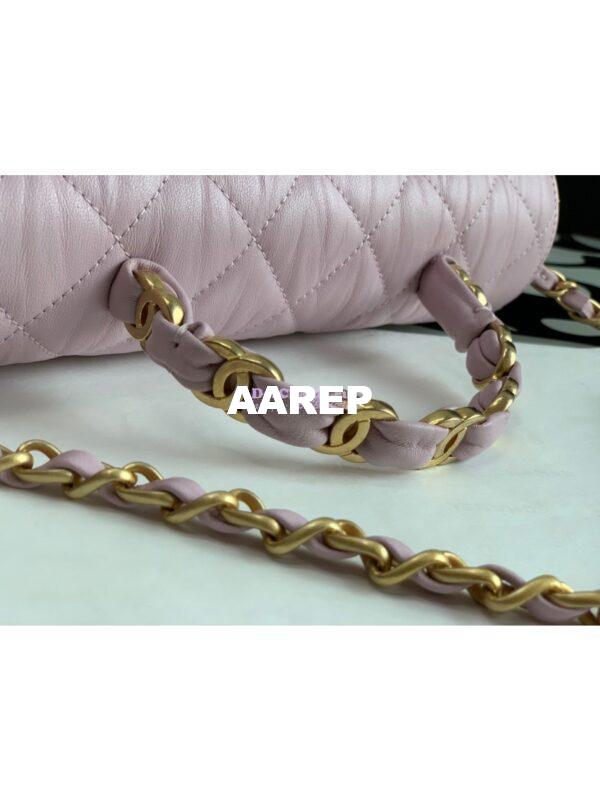 Replica Chanel Small Flap Crumpled Lambskin Bag With CC Wrapped Top Handle AS2478 Light Pink 7