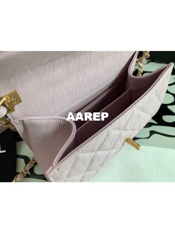 Replica Chanel Small Flap Crumpled Lambskin Bag With CC Wrapped Top Handle AS2478 Light Pink 10