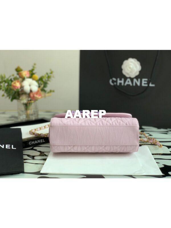 Replica Chanel Small Flap Crumpled Lambskin Bag With CC Wrapped Top Handle AS2478 Light Pink 11