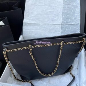 Replica Chanel Small Shopping Bag Calfskin AS2374 Black 2