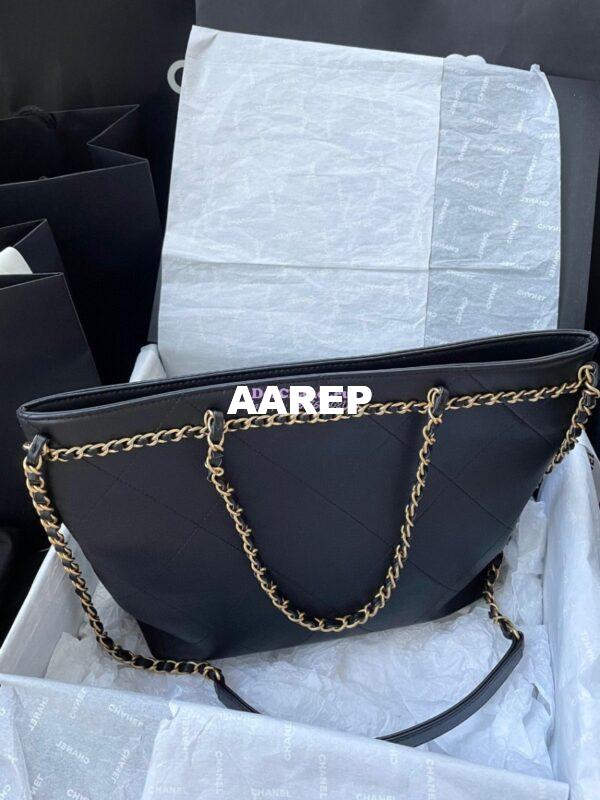 Replica Chanel Small Shopping Bag Calfskin AS2374 Black 2
