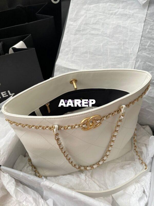 Replica Chanel Small Shopping Bag Calfskin AS2374 White 4