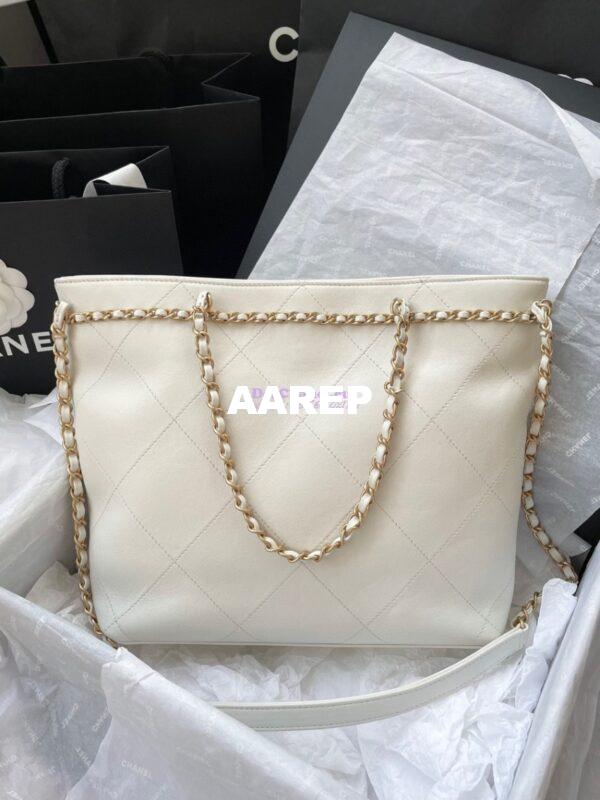 Replica Chanel Small Shopping Bag Calfskin AS2374 White 9