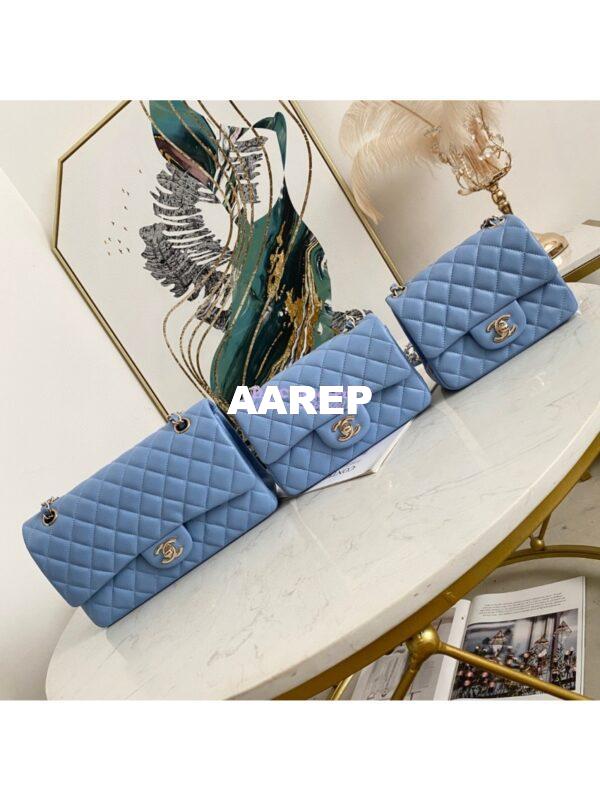 Replica Chanel Mini Classic Flap CF Bag 17cm in Lambskin Sky Blue 3