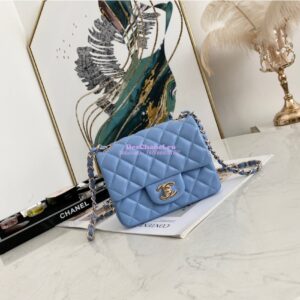 Replica Chanel Mini Classic Flap CF Bag 17cm in Lambskin Sky Blue 2