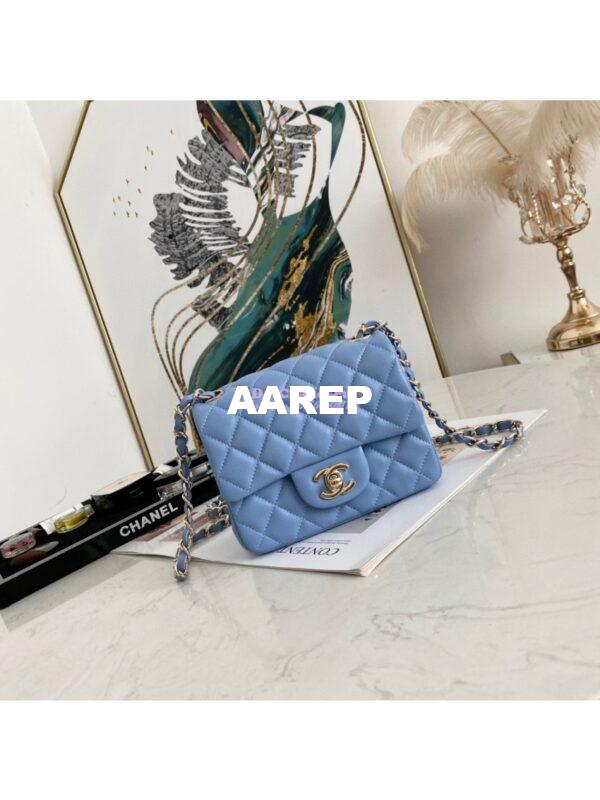 Replica Chanel Mini Classic Flap CF Bag 17cm in Lambskin Sky Blue 4