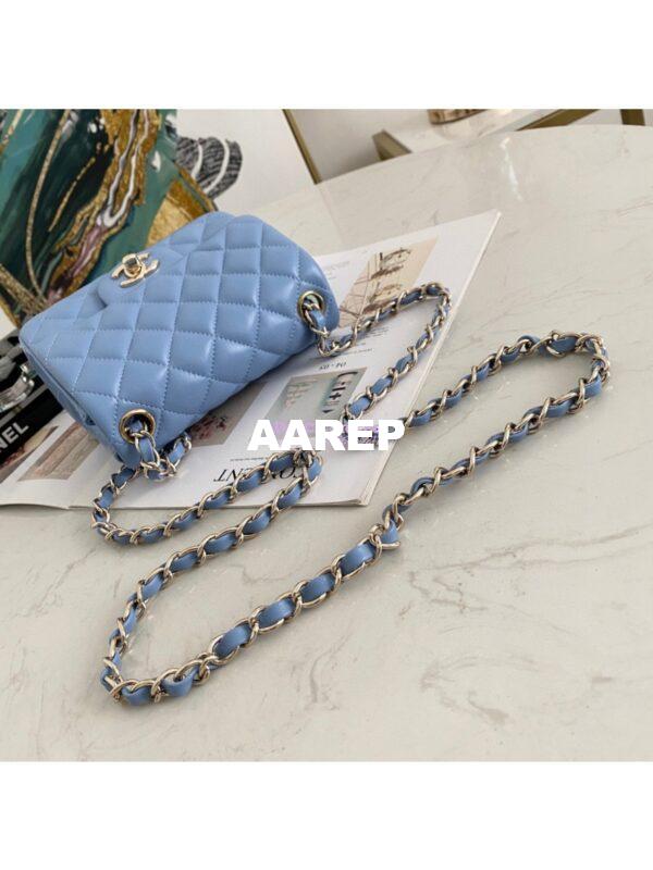 Replica Chanel Mini Classic Flap CF Bag 17cm in Lambskin Sky Blue 7