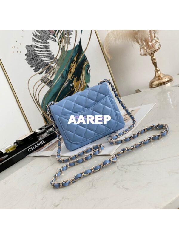 Replica Chanel Mini Classic Flap CF Bag 17cm in Lambskin Sky Blue 11