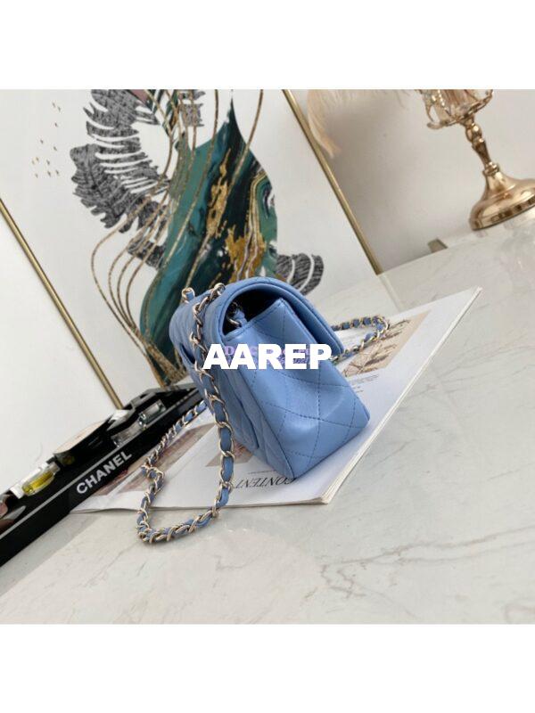 Replica Chanel Quilted Mini Classic Flap CF Bag 20cm in Lambskin Sky Blue 4