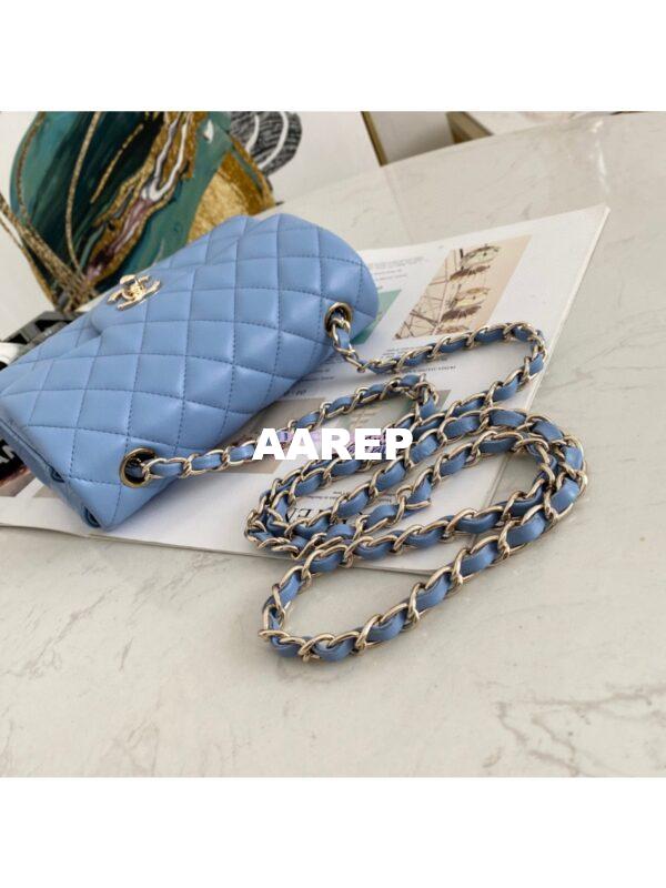 Replica Chanel Quilted Mini Classic Flap CF Bag 20cm in Lambskin Sky Blue 5
