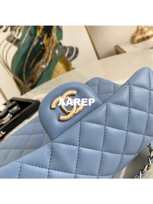 Replica Chanel Quilted Mini Classic Flap CF Bag 20cm in Lambskin Sky Blue 8