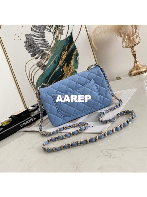 Replica Chanel Quilted Mini Classic Flap CF Bag 20cm in Lambskin Sky Blue 10