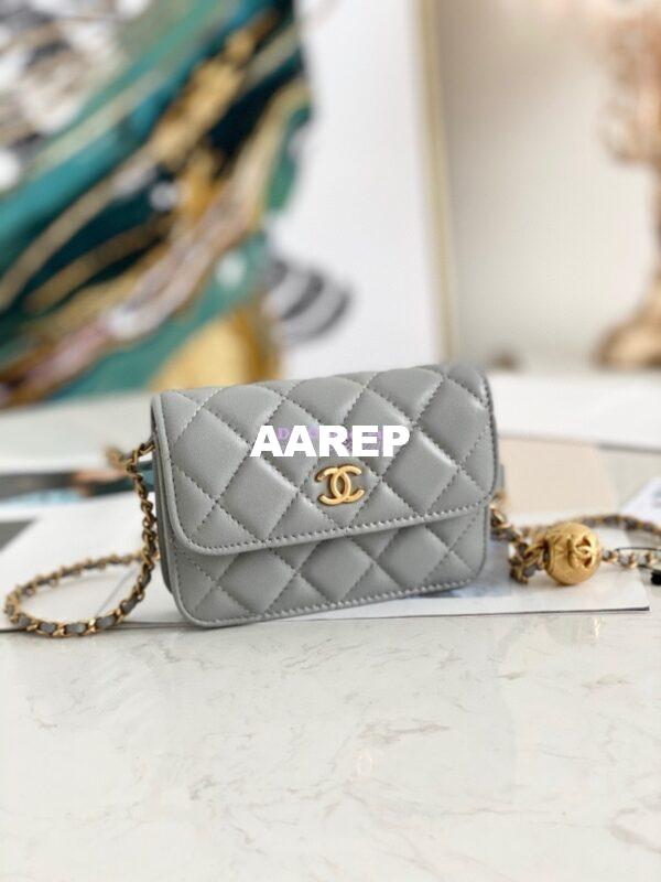 Replica Chanel Lambskin Chain Clutch With Charm AP1628 Grey 3