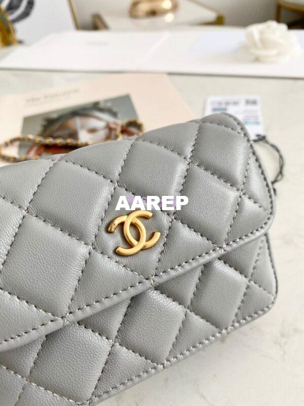 Replica Chanel Lambskin Chain Clutch With Charm AP1628 Grey 4