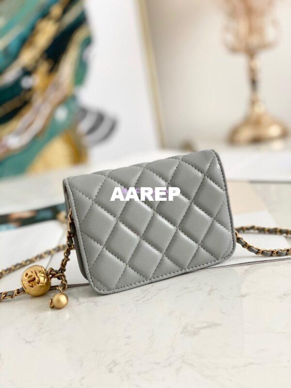 Replica Chanel Lambskin Chain Clutch With Charm AP1628 Grey 7