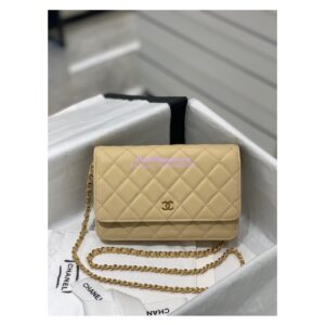 Replica Chanel New Magnetic Caviar Wallet On Chain WOC Beige Bag 33814