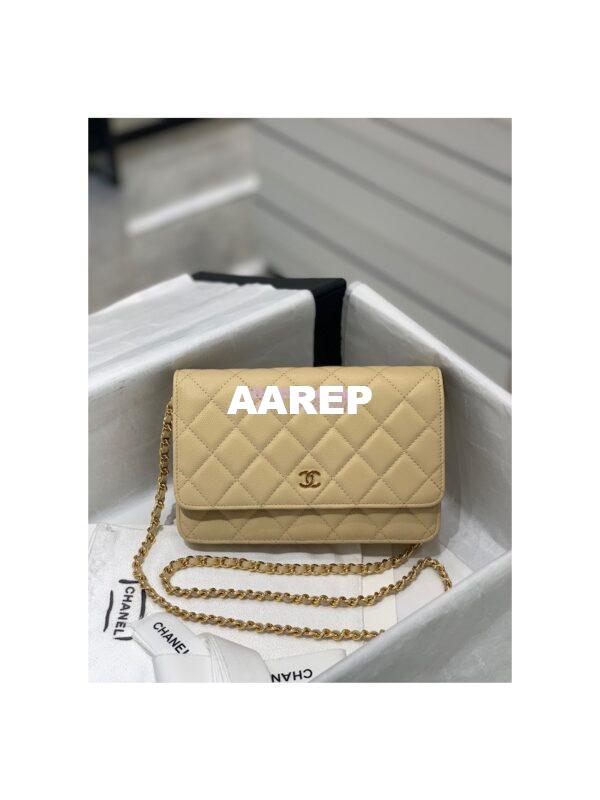 Replica Chanel New Magnetic Caviar Wallet On Chain WOC Beige Bag 33814