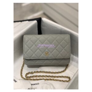 Replica Chanel New Magnetic Caviar Wallet On Chain WOC Grey Bag 33814