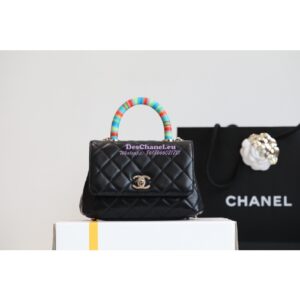 Replica Chanel Rainbow Mini Coco Handle Bag in Goatskin with Shining Gold Hardware AS2215 Black