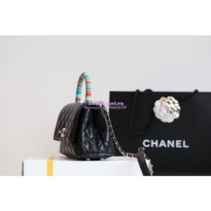 Replica Chanel Rainbow Mini Coco Handle Bag in Goatskin with Shining Gold Hardware AS2215 Black 2