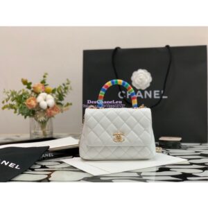 Replica Chanel Rainbow Mini Coco Handle Bag in Goatskin with Shining Gold Hardware AS2215 White