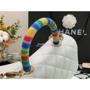 Replica Chanel Rainbow Mini Coco Handle Bag in Goatskin with Shining Gold Hardware AS2215 White 2