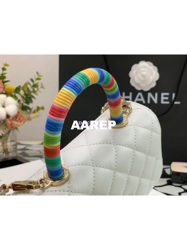 Replica Chanel Rainbow Mini Coco Handle Bag in Goatskin with Shining Gold Hardware AS2215 White 4