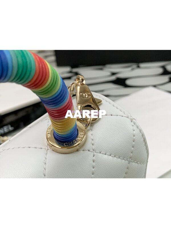 Replica Chanel Rainbow Mini Coco Handle Bag in Goatskin with Shining Gold Hardware AS2215 White 5