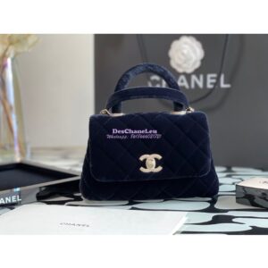 Replica Chanel Mini Coco Handle Bag in Dark Blue Velvet with Strass Hardware AS2215 2