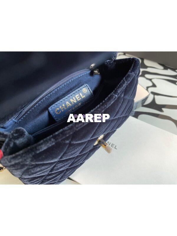 Replica Chanel Mini Coco Handle Bag in Dark Blue Velvet with Strass Hardware AS2215 9