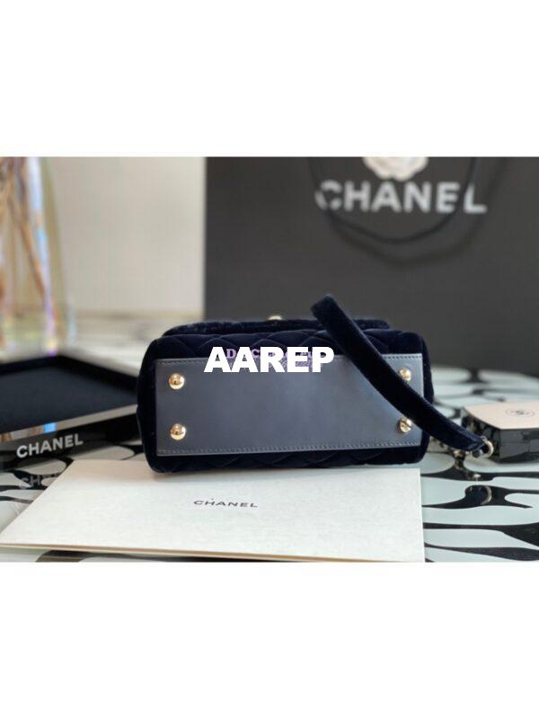 Replica Chanel Mini Coco Handle Bag in Dark Blue Velvet with Strass Hardware AS2215 10