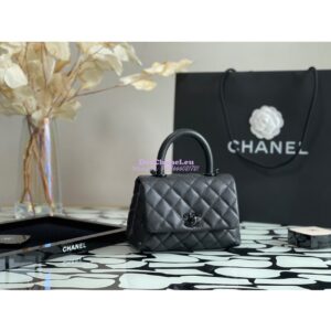 Replica Chanel Mini Coco Handle Bag in Grained Calfskin So Black AS2215