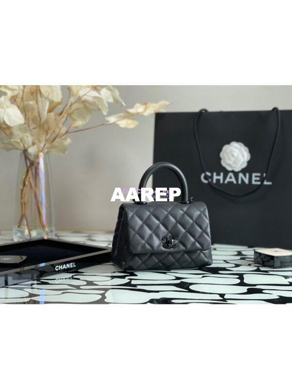 Replica Chanel Mini Coco Handle Bag in Grained Calfskin So Black AS2215 3