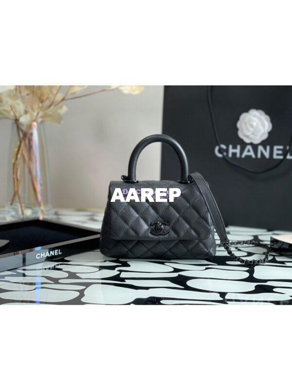 Replica Chanel Mini Coco Handle Bag in Grained Calfskin So Black AS2215 4