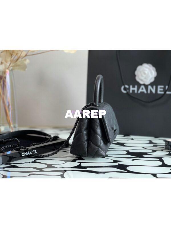 Replica Chanel Mini Coco Handle Bag in Grained Calfskin So Black AS2215 5