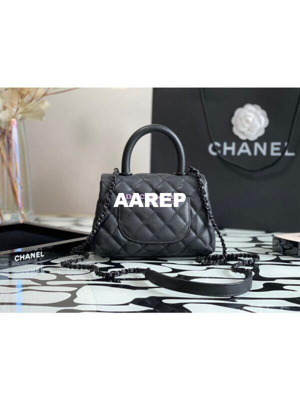 Replica Chanel Mini Coco Handle Bag in Grained Calfskin So Black AS2215 10
