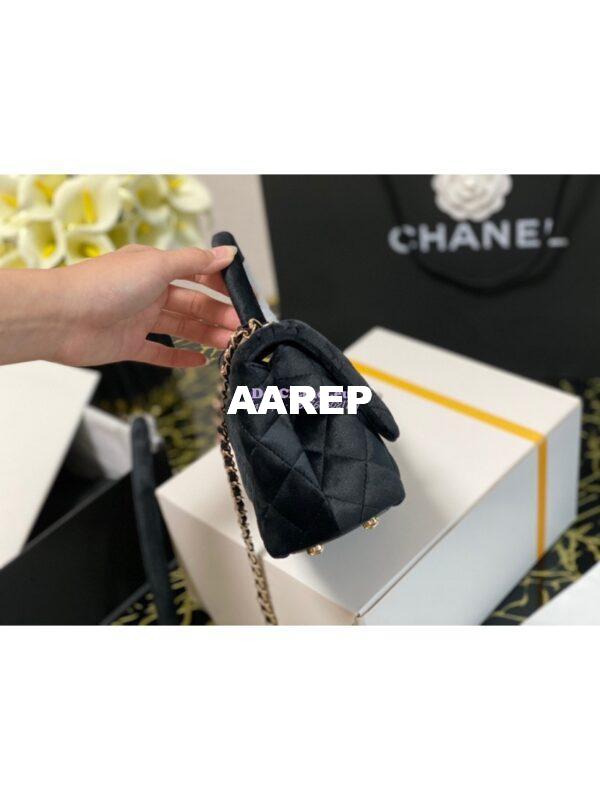 Replica Chanel Mini Coco Handle Bag in Black Velvet with Strass Hardware AS2215 4