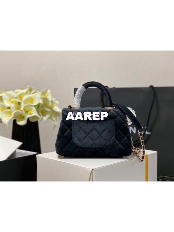 Replica Chanel Mini Coco Handle Bag in Black Velvet with Strass Hardware AS2215 10