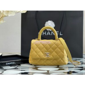 Replica Chanel Mini Coco Handle Bag in Grained Calfskin with Shining Gold Hardware AS2215 Yellow 2