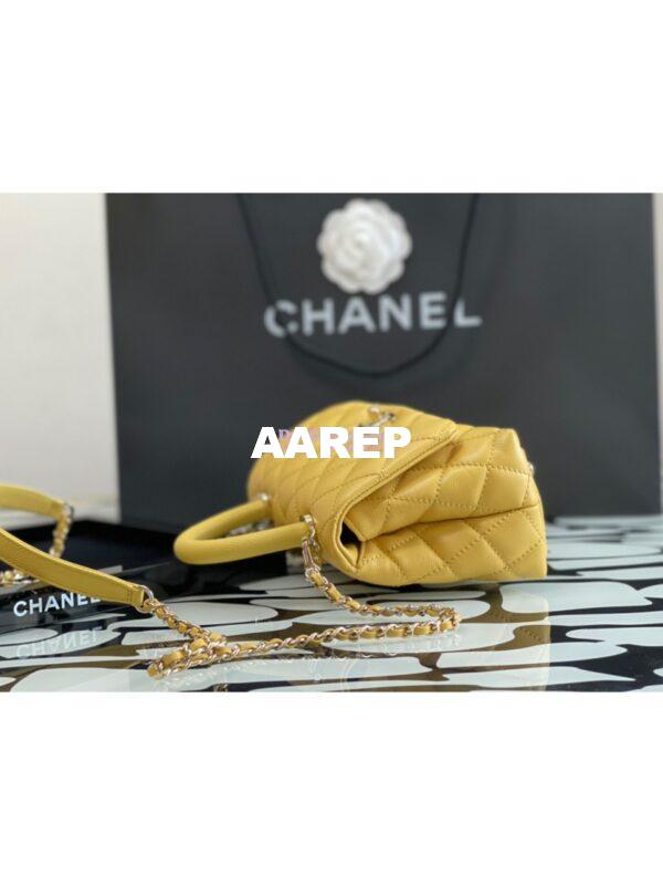 Replica Chanel Mini Coco Handle Bag in Grained Calfskin with Shining Gold Hardware AS2215 Yellow 5
