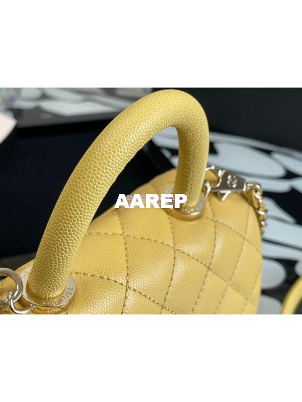 Replica Chanel Mini Coco Handle Bag in Grained Calfskin with Shining Gold Hardware AS2215 Yellow 6