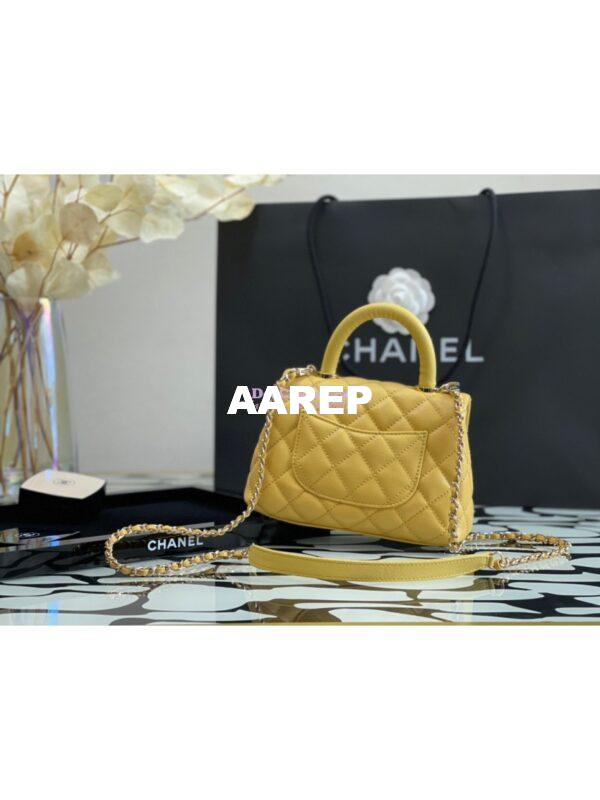 Replica Chanel Mini Coco Handle Bag in Grained Calfskin with Shining Gold Hardware AS2215 Yellow 9