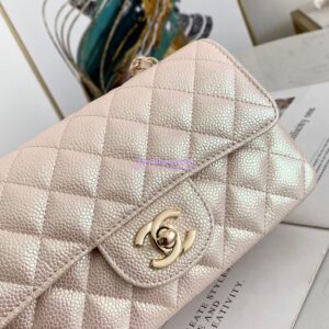 Replica Chanel Quilted Mini Classic Flap Bag Iridescent Caviar 20cm Beige 2