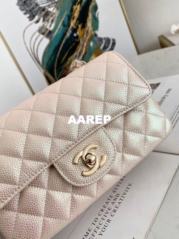 Replica Chanel Quilted Mini Classic Flap Bag Iridescent Caviar 20cm Beige 4