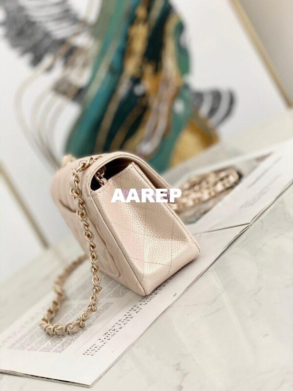 Replica Chanel Quilted Mini Classic Flap Bag Iridescent Caviar 20cm Beige 5