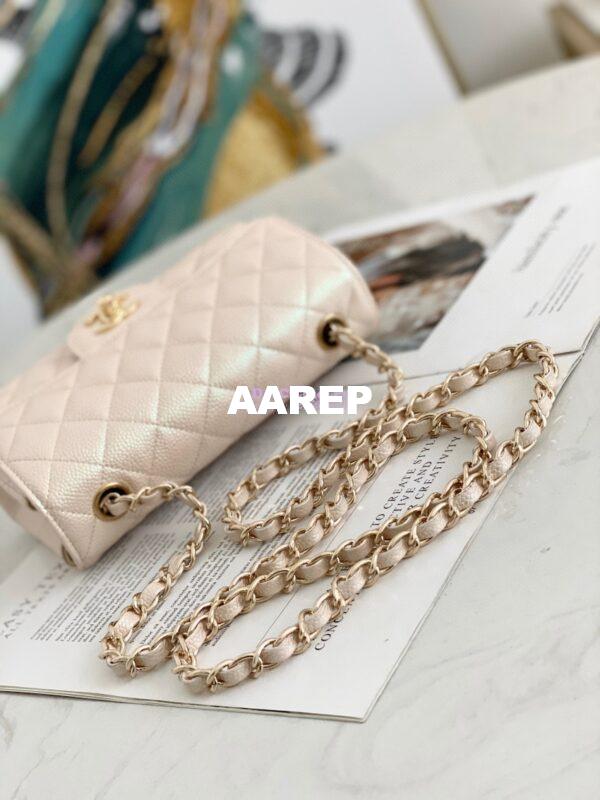 Replica Chanel Quilted Mini Classic Flap Bag Iridescent Caviar 20cm Beige 6