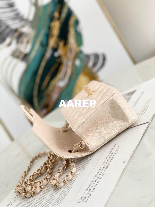 Replica Chanel Quilted Mini Classic Flap Bag Iridescent Caviar 20cm Beige 7