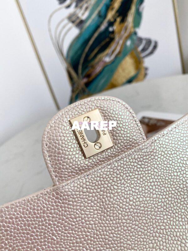 Replica Chanel Quilted Mini Classic Flap Bag Iridescent Caviar 20cm Beige 8