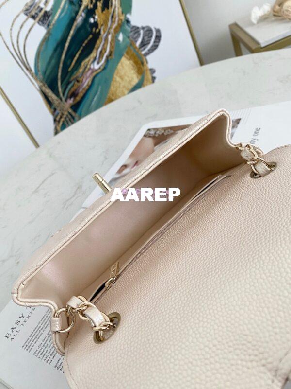 Replica Chanel Quilted Mini Classic Flap Bag Iridescent Caviar 20cm Beige 9