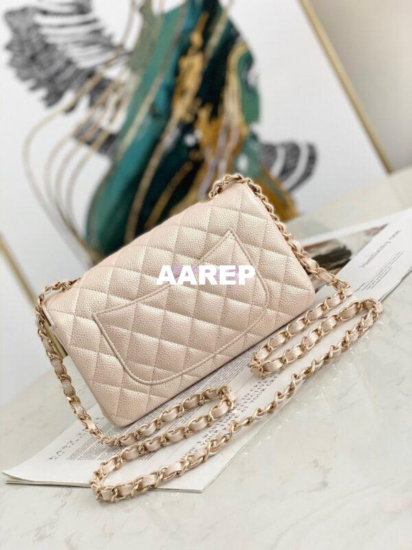 Replica Chanel Quilted Mini Classic Flap Bag Iridescent Caviar 20cm Beige 10
